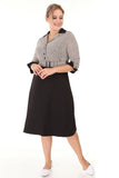 Women's Oversize Belted Three-Quarter Sleeves Black Office Dress