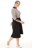 Women's Oversize Belted Three-Quarter Sleeves Black Office Dress