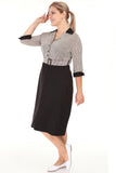 Women's Oversize Belted Three-Quarter Sleeves Black Office Dress