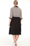 Women's Oversize Belted Three-Quarter Sleeves Black Office Dress