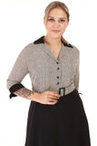 Women's Oversize Belted Three-Quarter Sleeves Black Office Dress