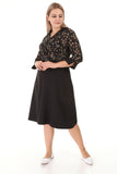 Women's Oversize Belted Three-Quarter Sleeves Black Office Dress