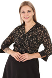 Women's Oversize Belted Three-Quarter Sleeves Black Office Dress