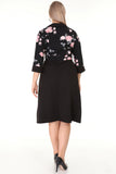 Women's Oversize Belted Three-Quarter Sleeves Black Office Dress