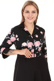 Women's Oversize Belted Three-Quarter Sleeves Black Office Dress