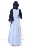 Women's Elastic Sleeve Pleated Baby Blue Modest Long Dress